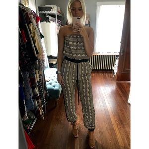 Strapless Black Print Jumpsuit